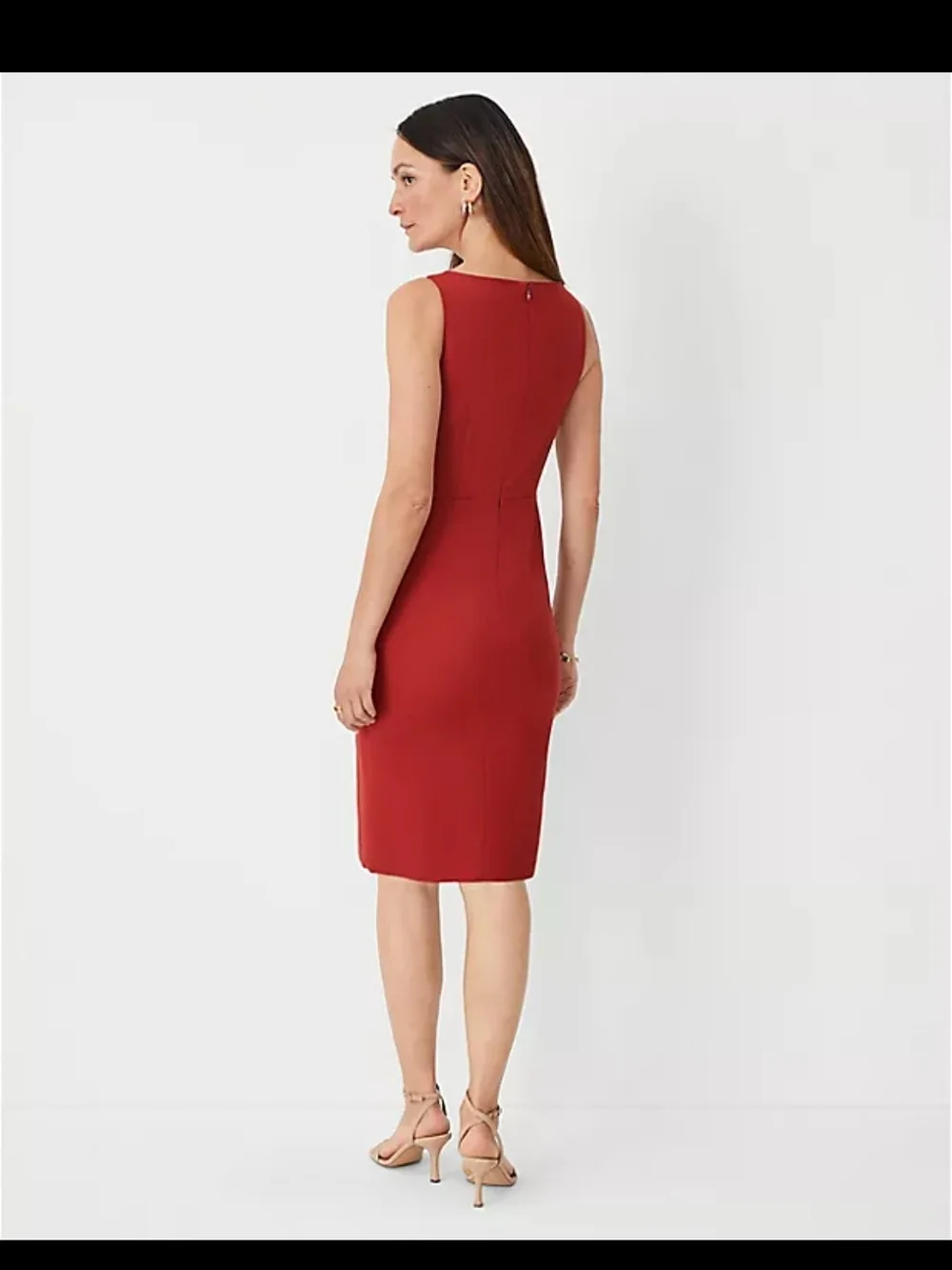 Ann Taylor Brick Red Sleeveless Sheath Midi Dress - Picture 3 of 6